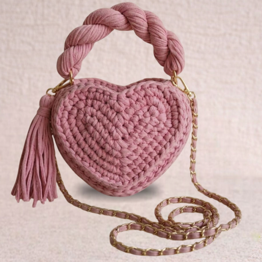 Heart Charm Crochet Handbag