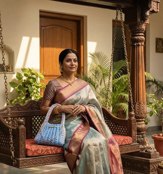 Pure Handmade Braided Tote Bag with Chain Detail