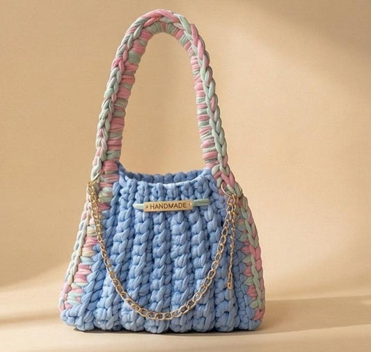 Pure Handmade Braided Tote Bag with Chain Detail