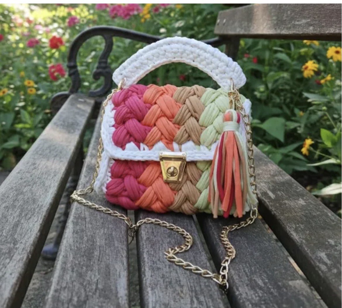 Vibrant Handmade Braided Mini Sling Bag with Tassel & Chain
